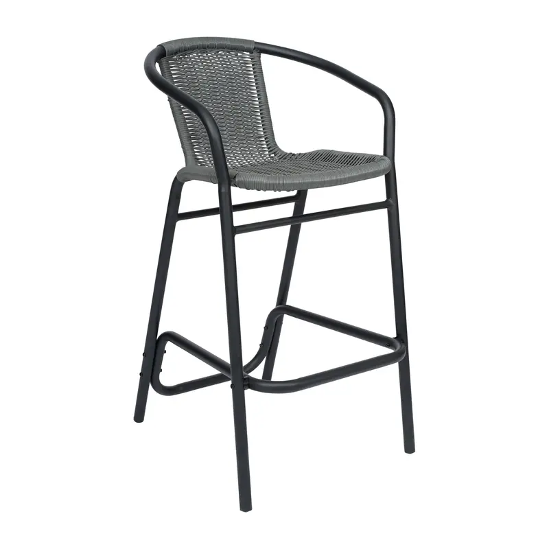 Lila PE Rattan Barstool: Steel-Frame Indoor/Outdoor Restaurant Seating with Footrest