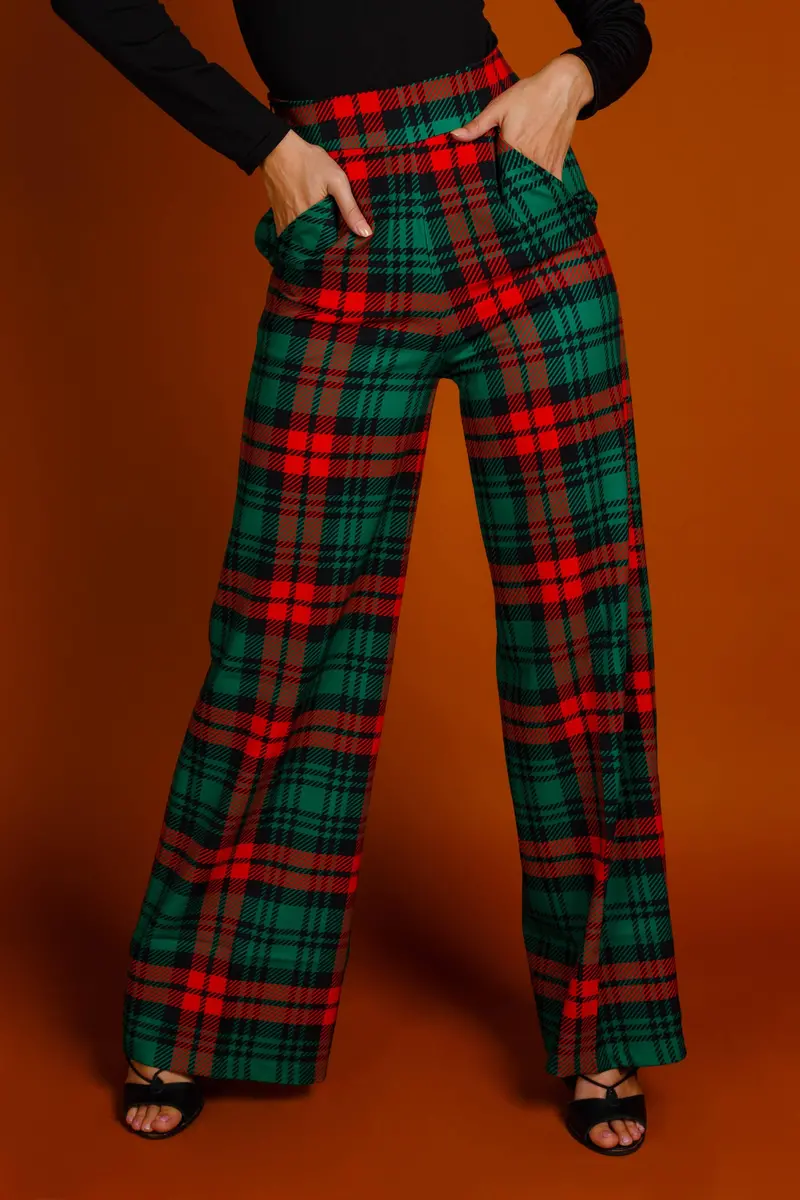 Lincoln Log Love Green Plaid High-Waisted Pants