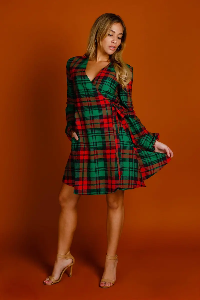 Lincoln Log Love Plaid Wrap Dress for Women