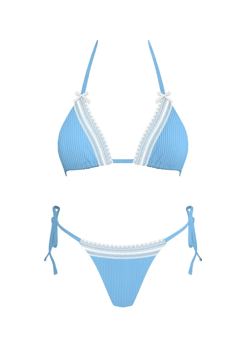 Love Story Blue Lace Bikini Bottom – Elegant Sheer Trim