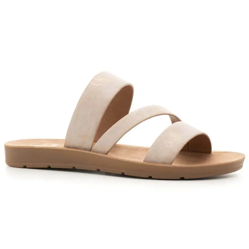 Lydia Taupe Metallic Flat Slide Sandals