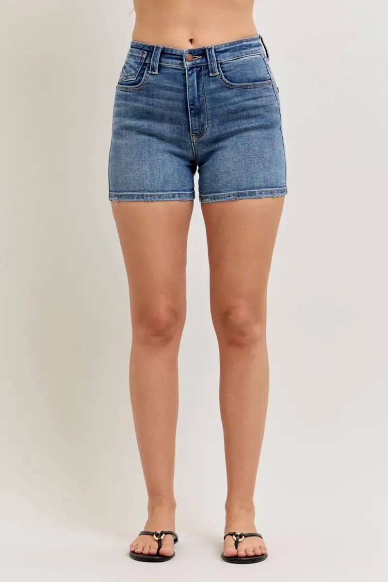 Medium Wash High-Waist Slim-Fit Shorts