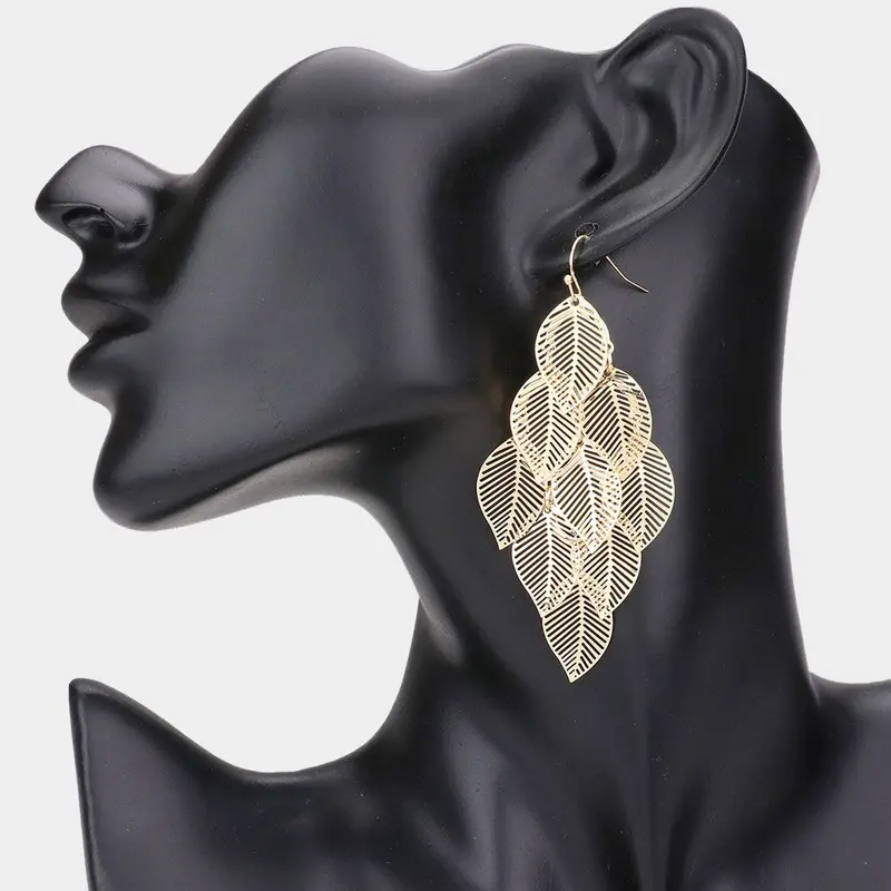 Metal Leaf Vine Cluster Earrings – Organic Nature-Inspired Dangles