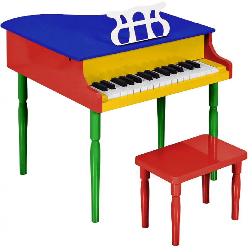 Mini Wooden Grand Piano for Kids with Removable Lid, Bench, Music Stand, Songbook, and Note Stickers