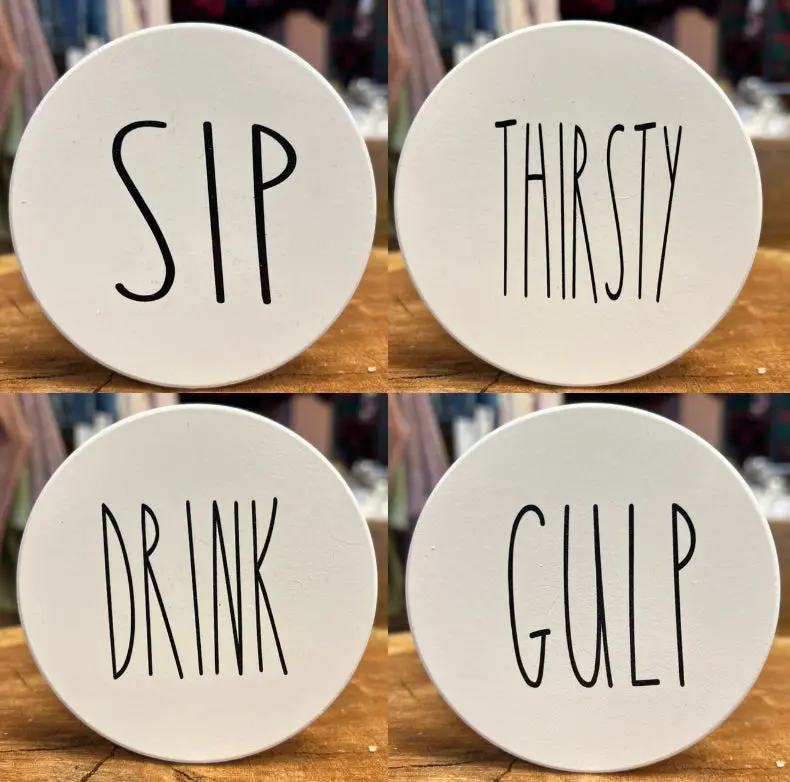 Minimalist One-Word Phrase Ceramic Tile Coasters (Set of 4)