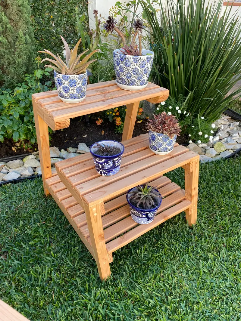 Minimalist Redwood Plant Stand for Patios