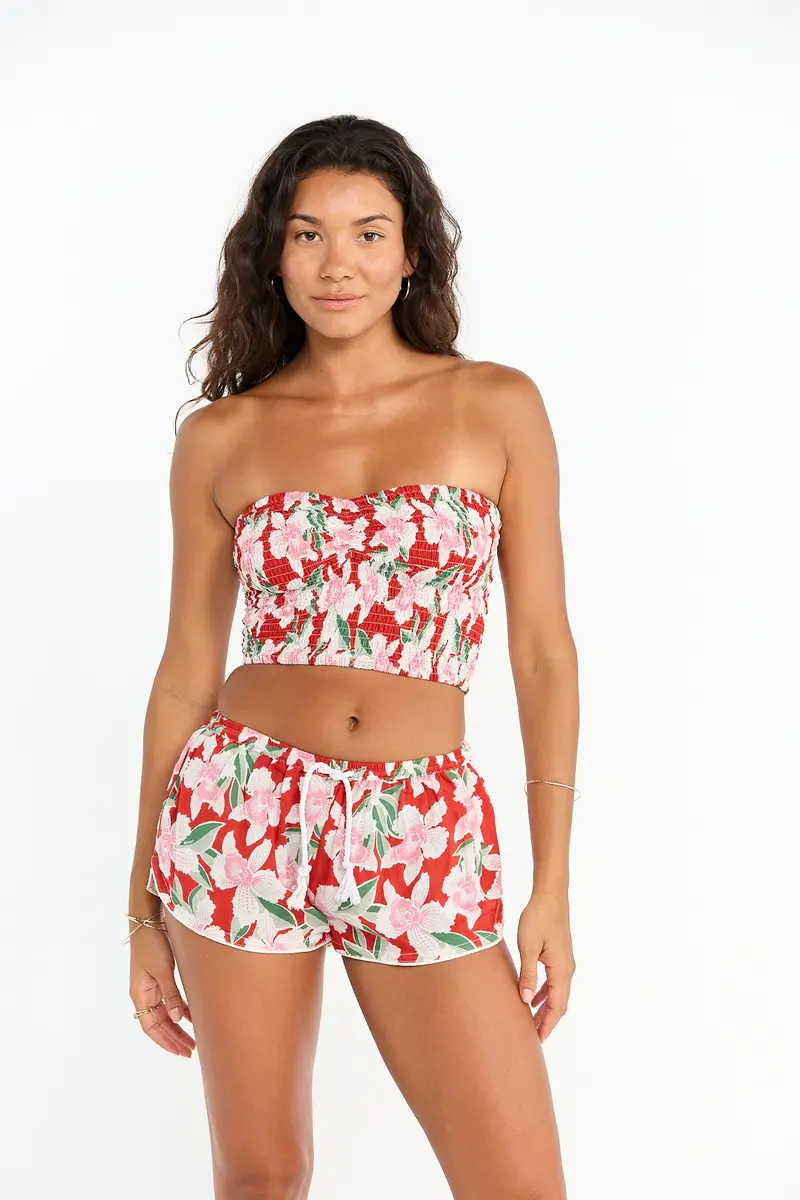 Moana Linen-Blend Shorts in Vintage Orchid Print