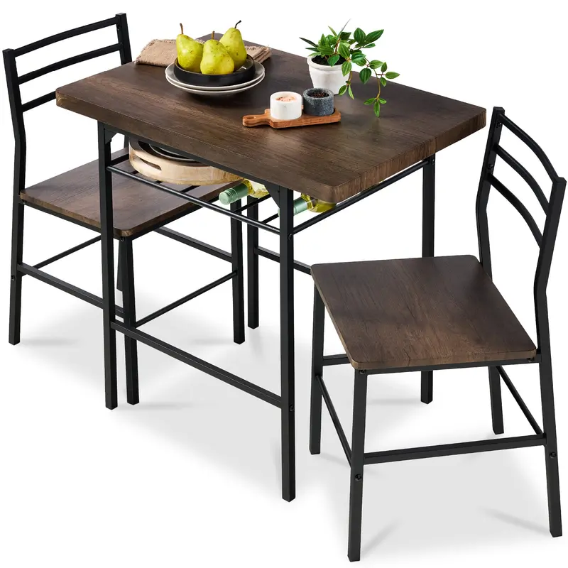 Modern Square 3-Piece Dining Set with Integrated Storage Rack