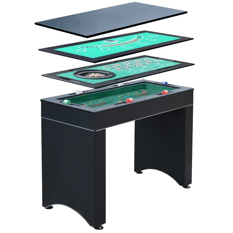 Monte Carlo 48-Inch 4-in-1 Casino Game Table – Roulette, Craps, Blackjack & Poker (Black)