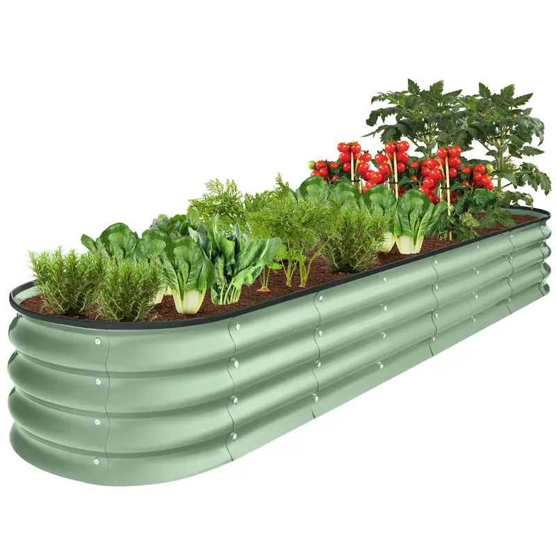 Narrow Oval Metal Garden Bed – 8×2×1 ft Elevated Planter for Small-Space Gardening