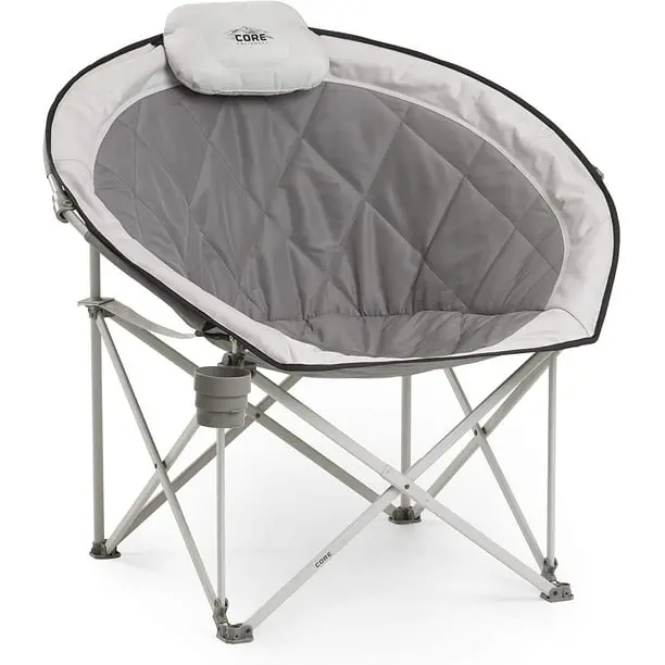 Oversized Gray Moon Saucer Chair – Padded Round Folding Lounge with Carry Bag
