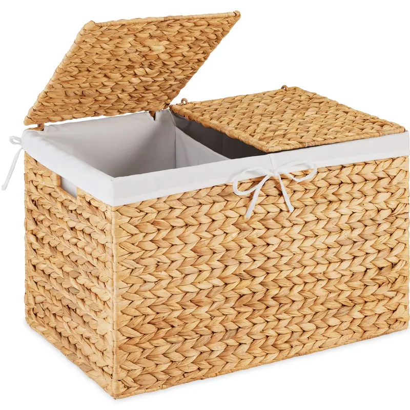 Oversized Sectioned Storage Basket with Removable Washable Liner and Lid