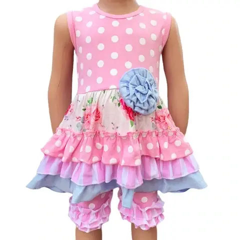 Pastel Shabby-Chic Floral Dress & Capri Set for Girls