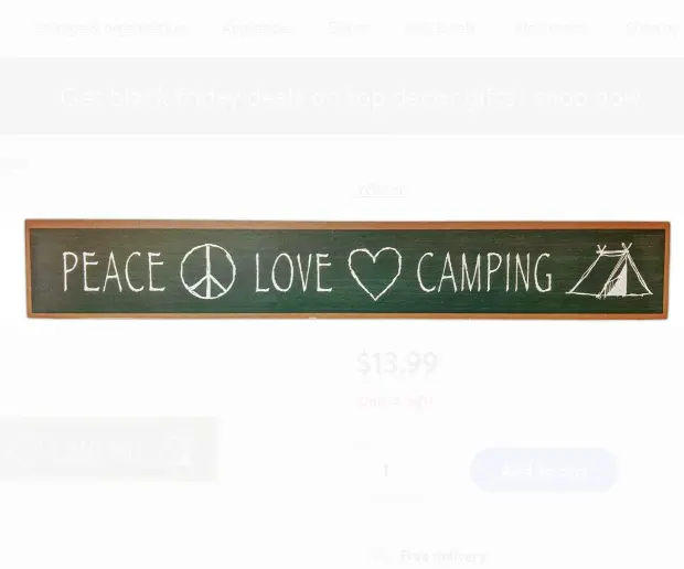Peace, Love & Camping Wall Sign – Vintage-Inspired Plaque