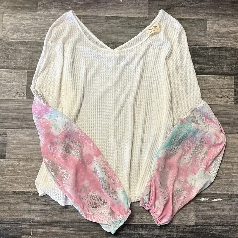 Peach Waffle-Knit Balloon Sleeve Top – Textured & Light