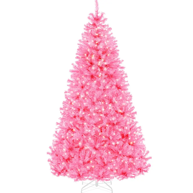 Pink Pre-Lit Artificial Christmas Tree with Incandescent Lighting & Sturdy Metal Stand