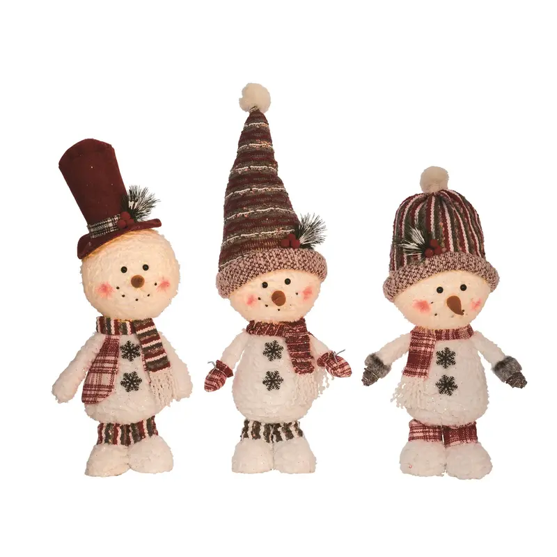 Plush Snowman Trio in Plaid & Pine – Cozy Holiday Figurines