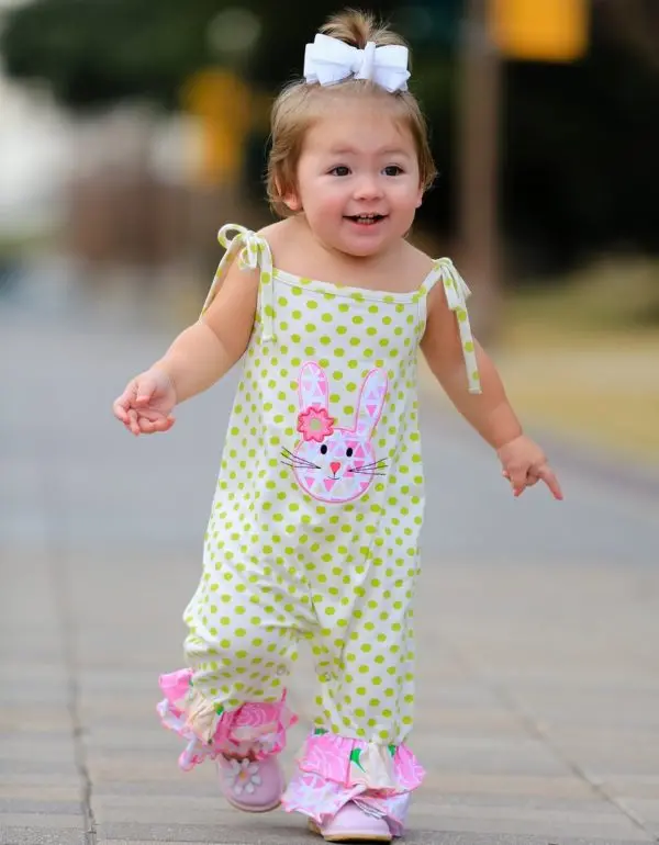 Polka Dot Easter Romper with Ruffle Trim for Baby Girls