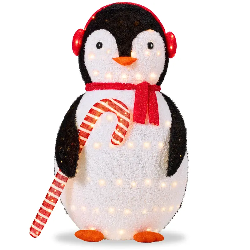 Pop-Up Lighted Outdoor Penguin Christmas Decoration with Warm LED Illumination