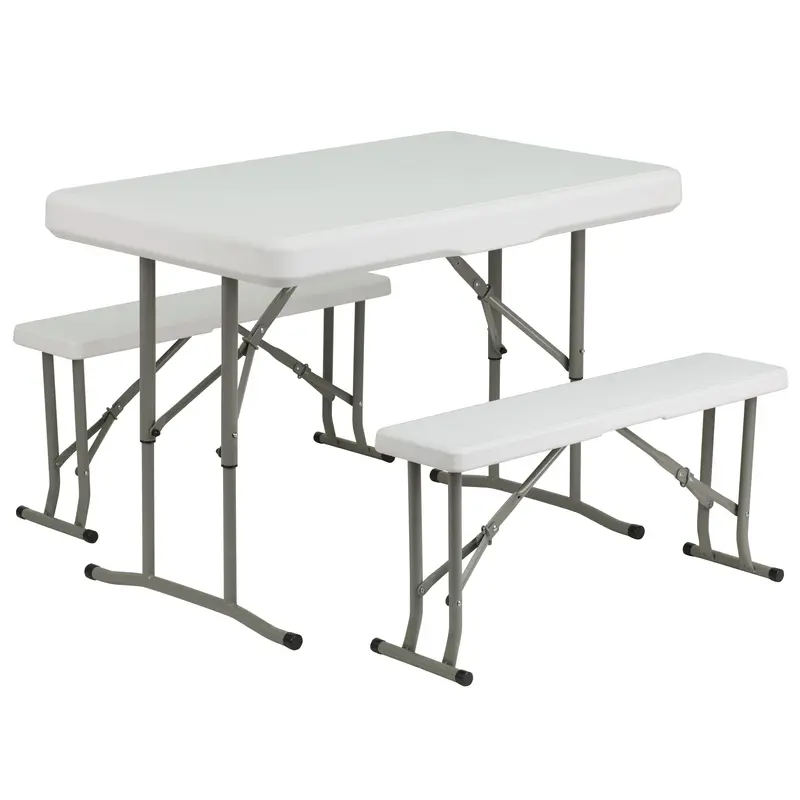 Portable 3-Piece Folding Bench and Table Set – Plastic Construction