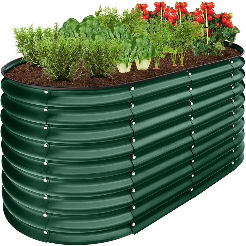 Raised Oval Metal Garden Bed – 4x2x2 ft Outdoor Planter Box