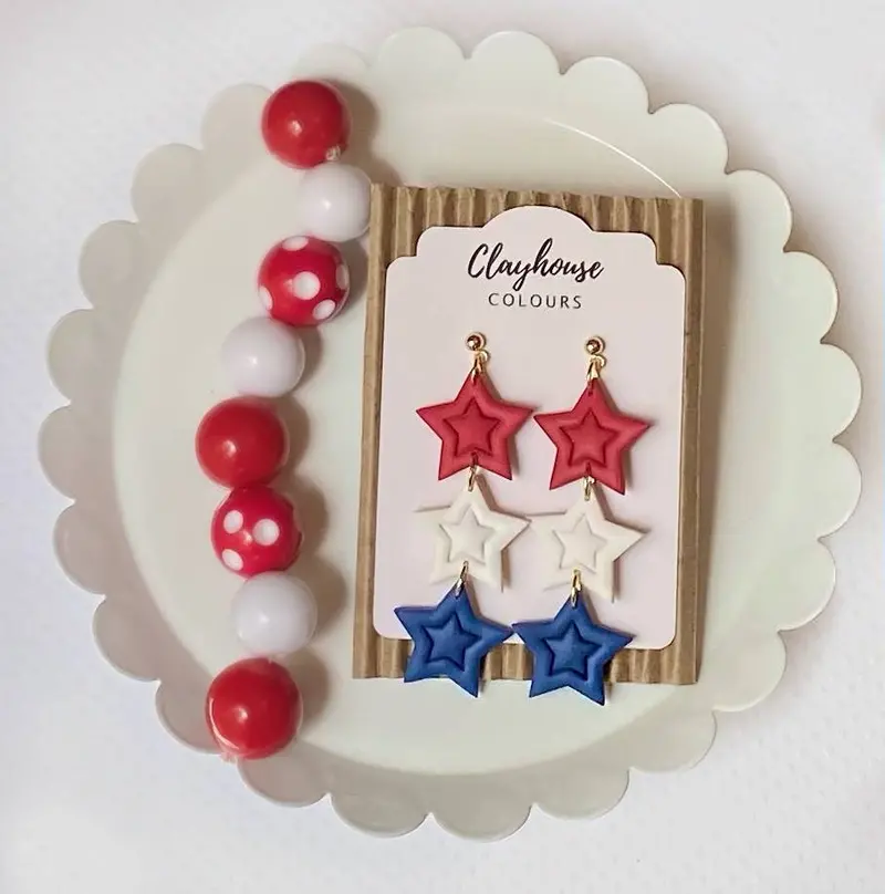 Red, White & Blue Star Trio Clay Earrings