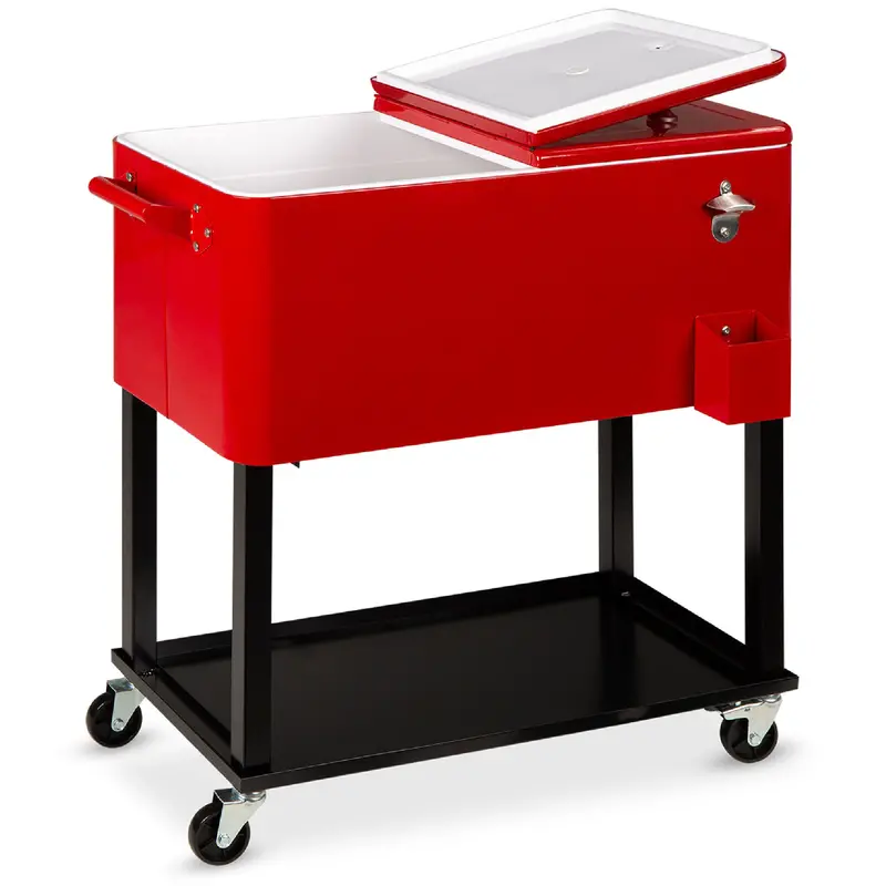Rolling 80-Quart Cooler Cart with Integrated Bottle Opener and Drip Tray