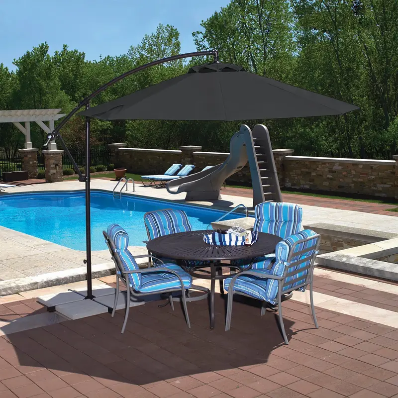 Santiago II 10-Foot Octagonal Cantilever Umbrella – Sleek Black with Energy-Efficient LED Lighting