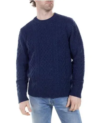 Schott Men’s Midweight Cable-Knit Crewneck Sweater – Wool Blend