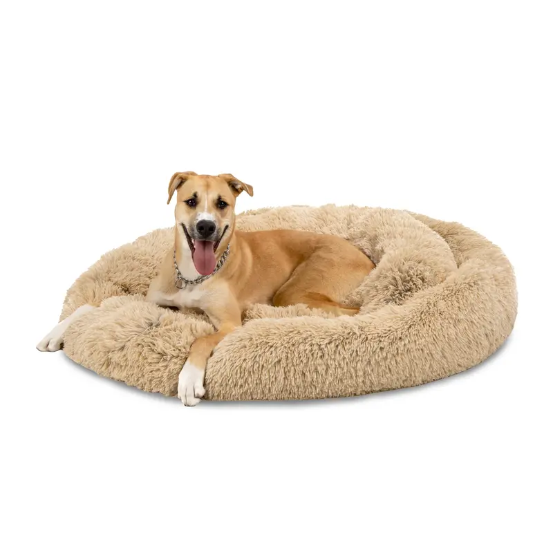 Self-Warming Calming Pet Bed in Brown Shag Fur with Waterproof Bottom Lining & Orthopedic Support