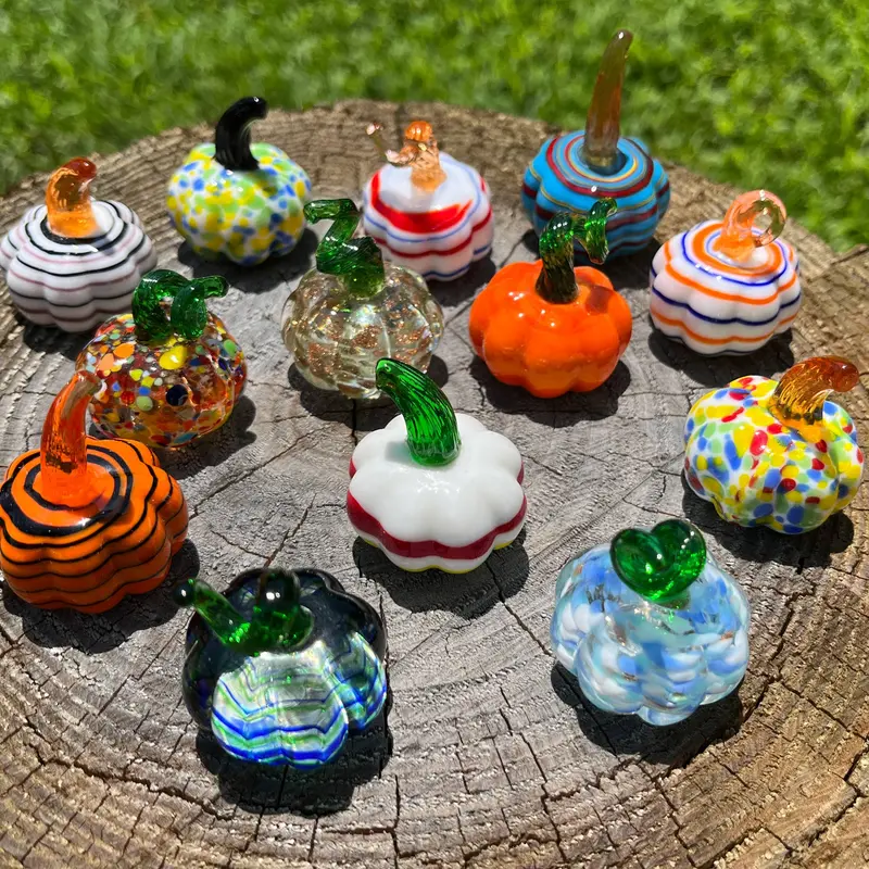 SHOPGIVECOURAGE Miniature Glass Pumpkin Figurine – Hand-Painted Collectible Sitter