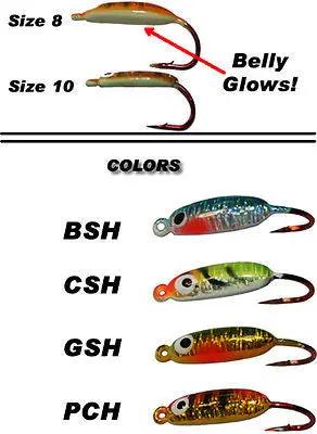 Sitka Slider Ice Fishing Glow Jig Assortment – Size 8, 4-Piece Pack (ASL-8)