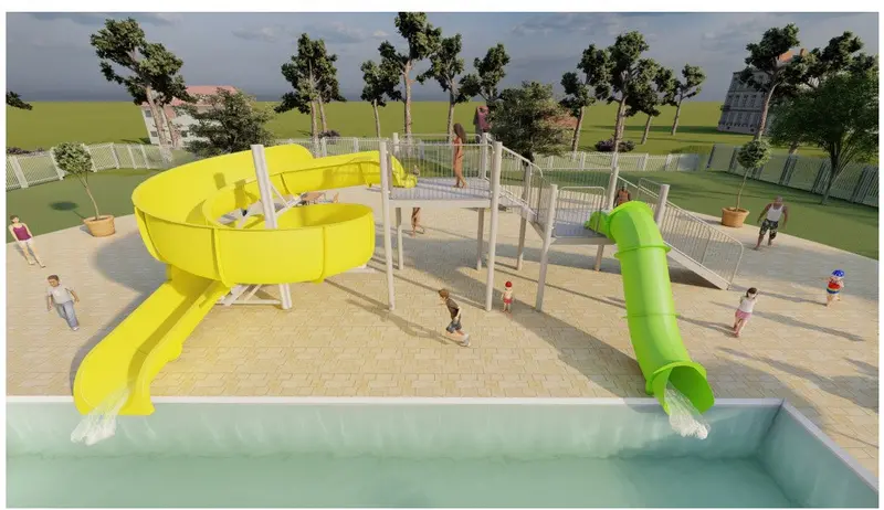 SlideWorx Double Flume Open/Closed Pool Slide – 450° Spiral Design