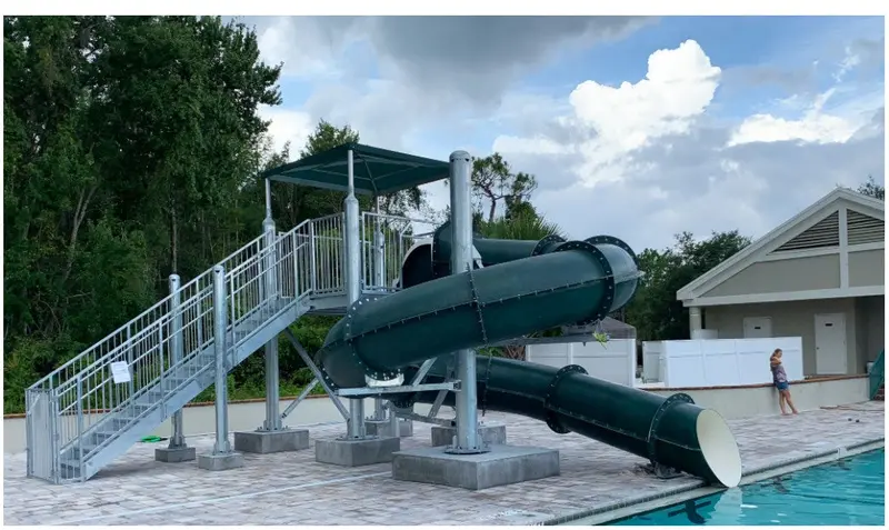 SlideWorx Single Closed Flume Pool Slide – 360° Rotation, 8’2″ Height
