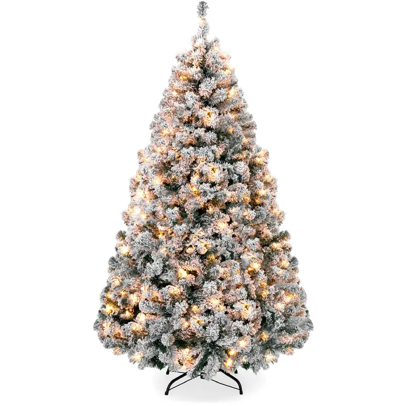 Snow-Flocked Artificial Pine Christmas Tree with Soft-Touch Branches and Warm White LEDs