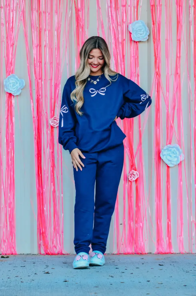 Southern Bliss Co. Navy Bow-Tie Detail Joggers