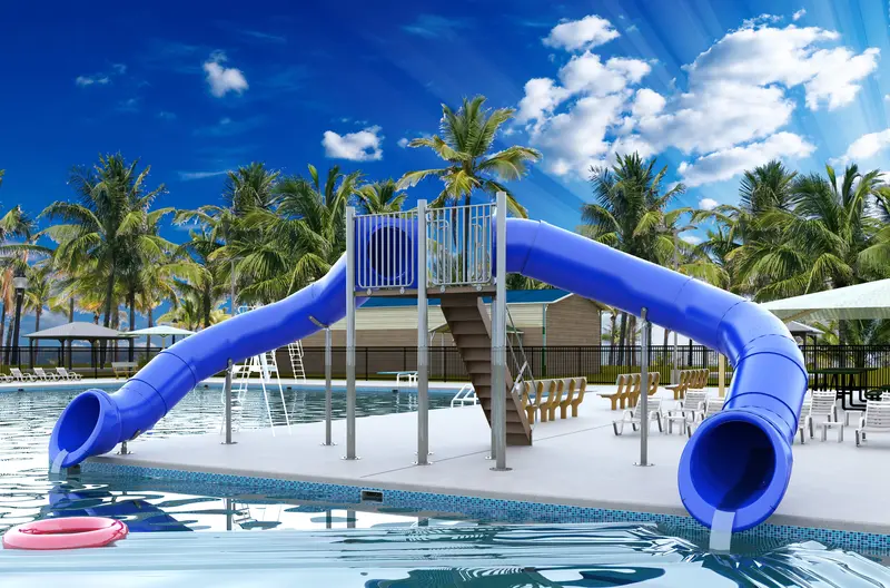 Spectrum Aquatics Double Flume Half-Hex Deck Slide – Dual 90° Curves