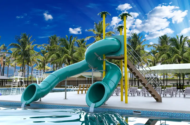 Spectrum Aquatics Double Flume Triangle Deck Slide – 90°/360° Configuration