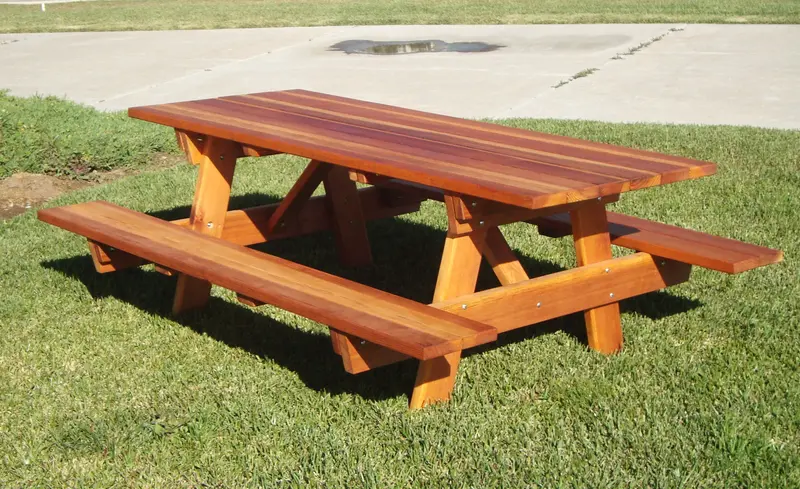 Super Deck Rectangular Redwood Picnic Table