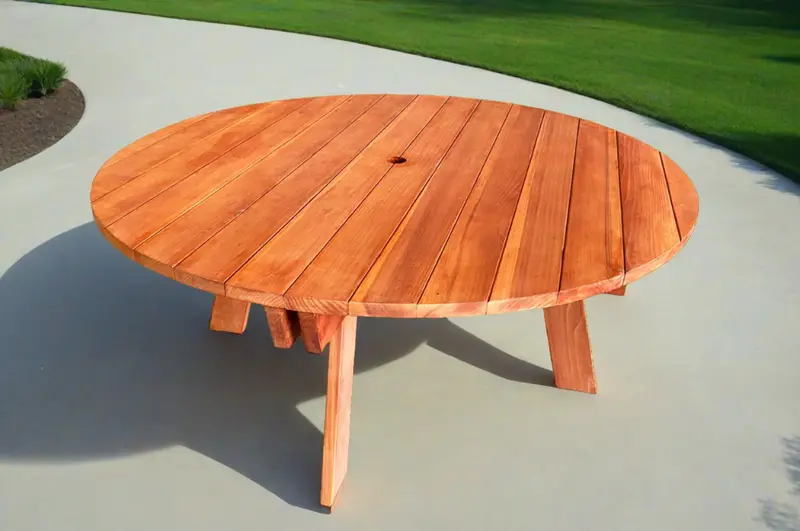 Super Deck Round Redwood Outdoor Picnic Table