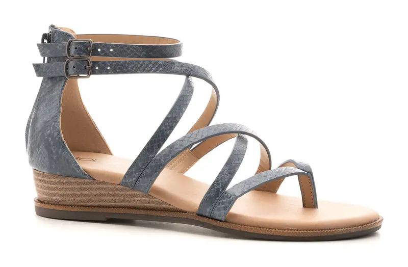Sweet Tea Blue Snake-Print Strappy Sandal