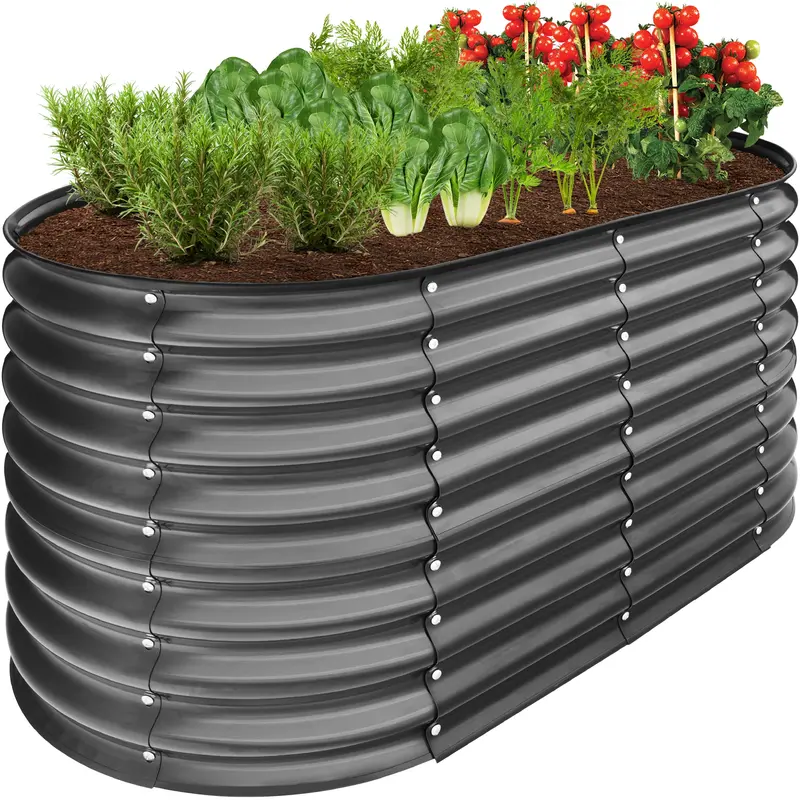 Tall Oval Raised Garden Bed – 4×2×2 ft Steel Planter Box for Deep-Root Crops