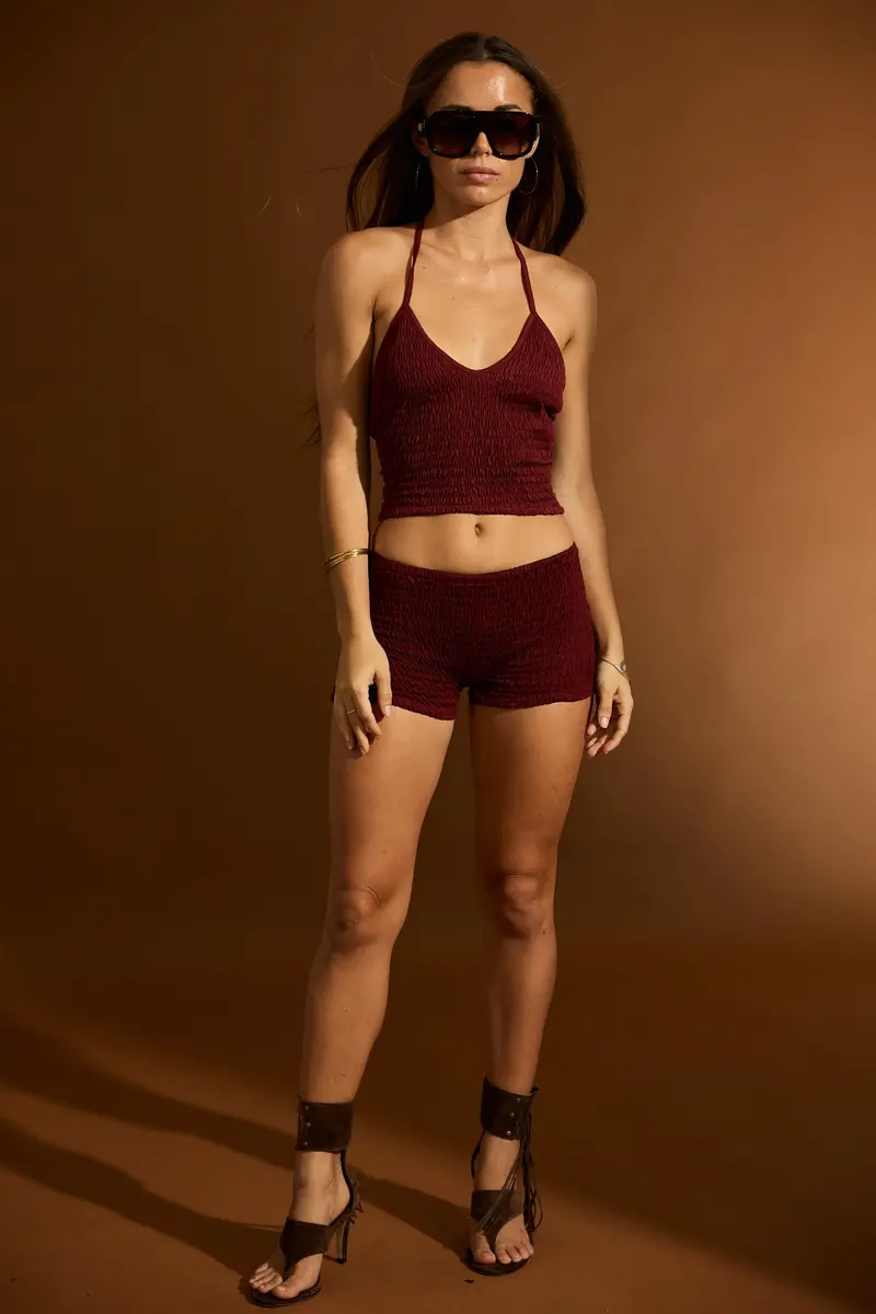 Tanya Merlot Cropped Knit Top