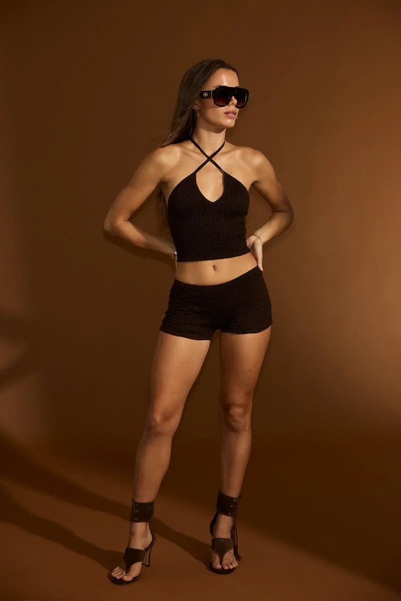 Tanya Shaved Chocolate Stretch-Knit Top