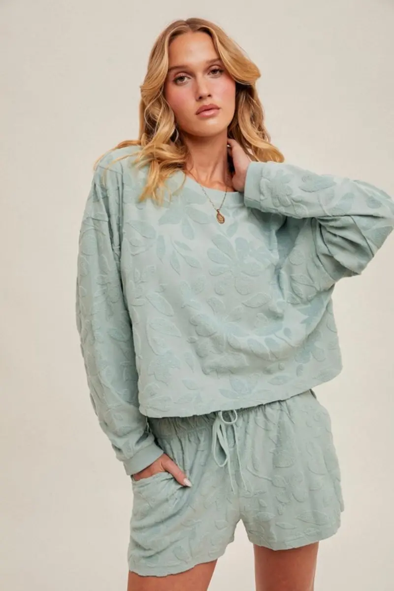 Textured Leaf-Print Lounge Shorts