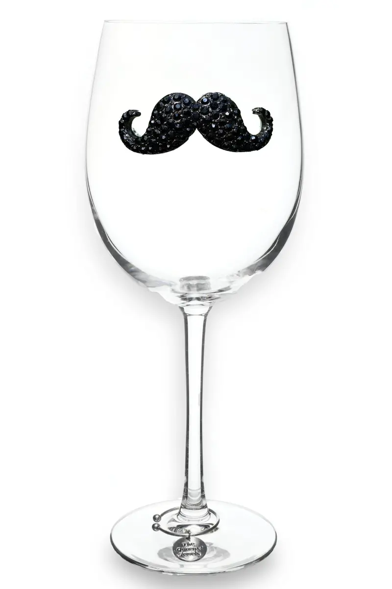 The Queen’s Jewels Black Mustache-Themed Jeweled Stemmed Glassware