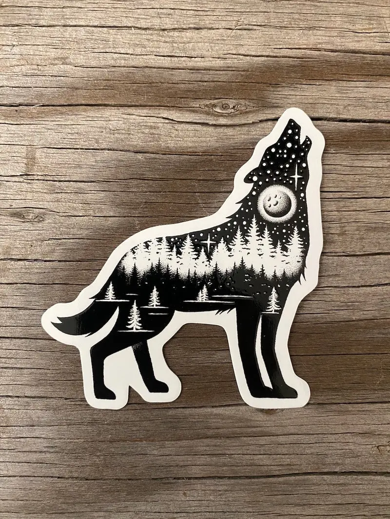 The Wolf Silhouette Sticker – Hand-Drawn Wildlife Decal