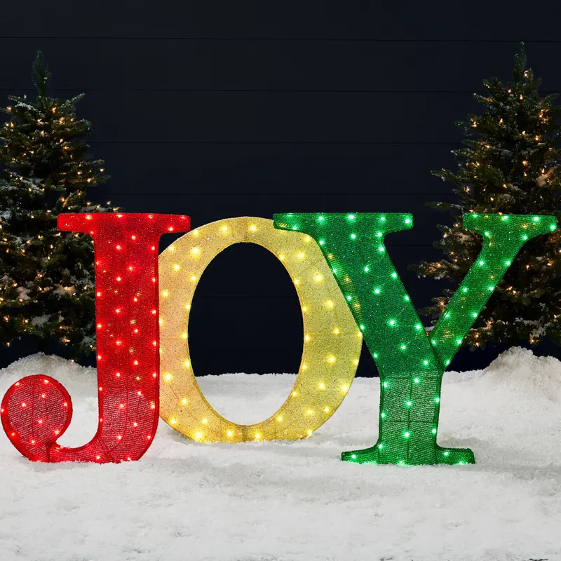 Three-Piece JOY-Themed 3D Lighted Yard Decoration with 150 Warm LEDs – 32 Inches Tall