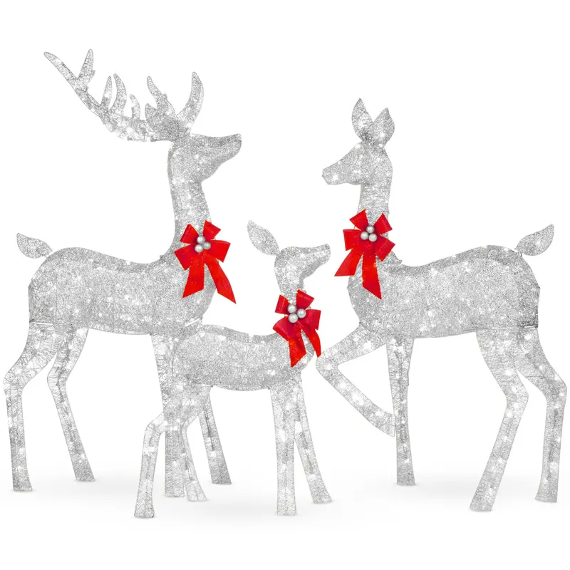 Three-Piece Lighted Outdoor Deer Decor Set with Warm LED Illumination