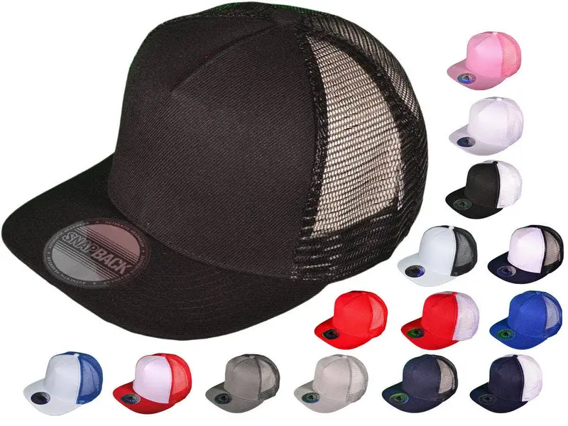 Two-Tone Flat-Bill Snapback Trucker Hat – 5-Panel Mesh